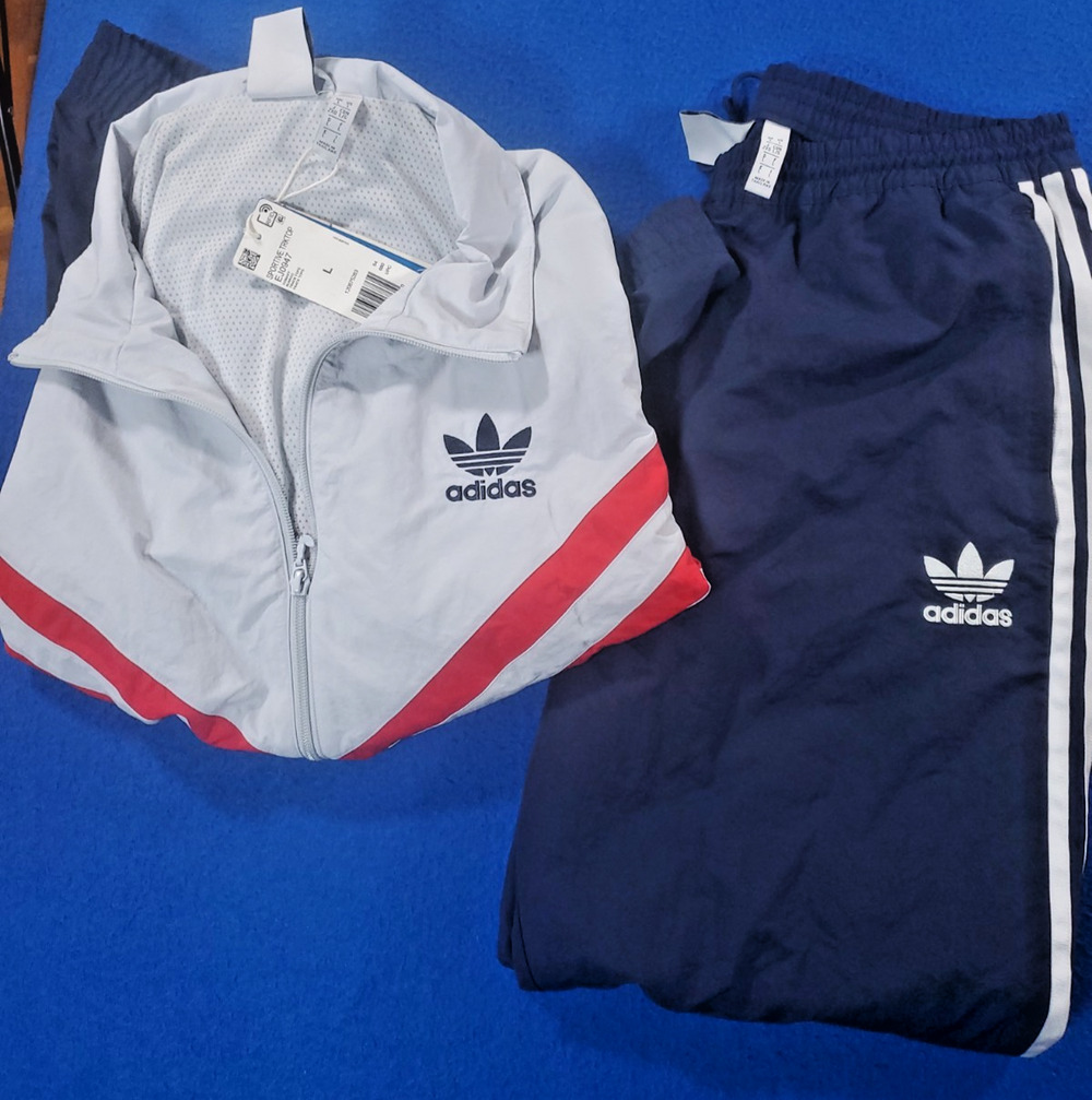 Adidas Originals Sportive Tracksuit Set Men L Gray Navy Red Colorblock Jacket